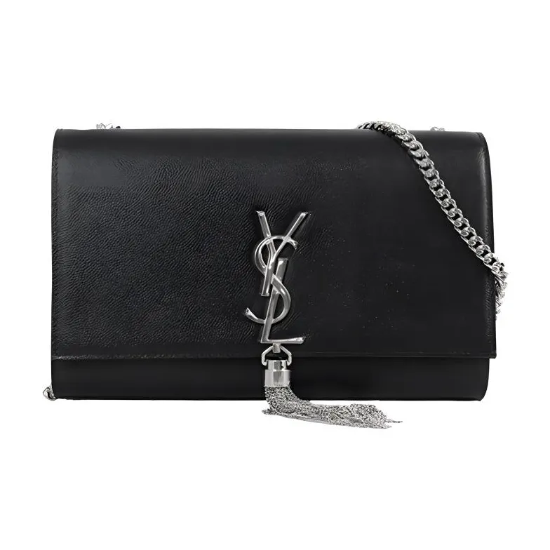 SAINT LAURENT Cow Leather Fringe Bag, Crossbody Bag, Shoulder Bag Medium Size Women's Black-0