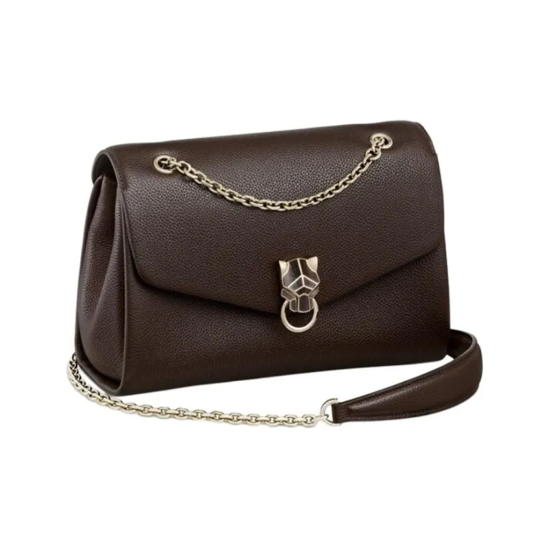 CARTIER Panthère De Cartier Grained Calfskin Crossbody Bag Shoulder Bag Small Size Women's Brown-0