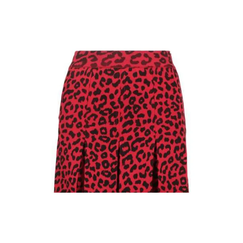 GUCCI Leopard Print Silk Skirt Red-4