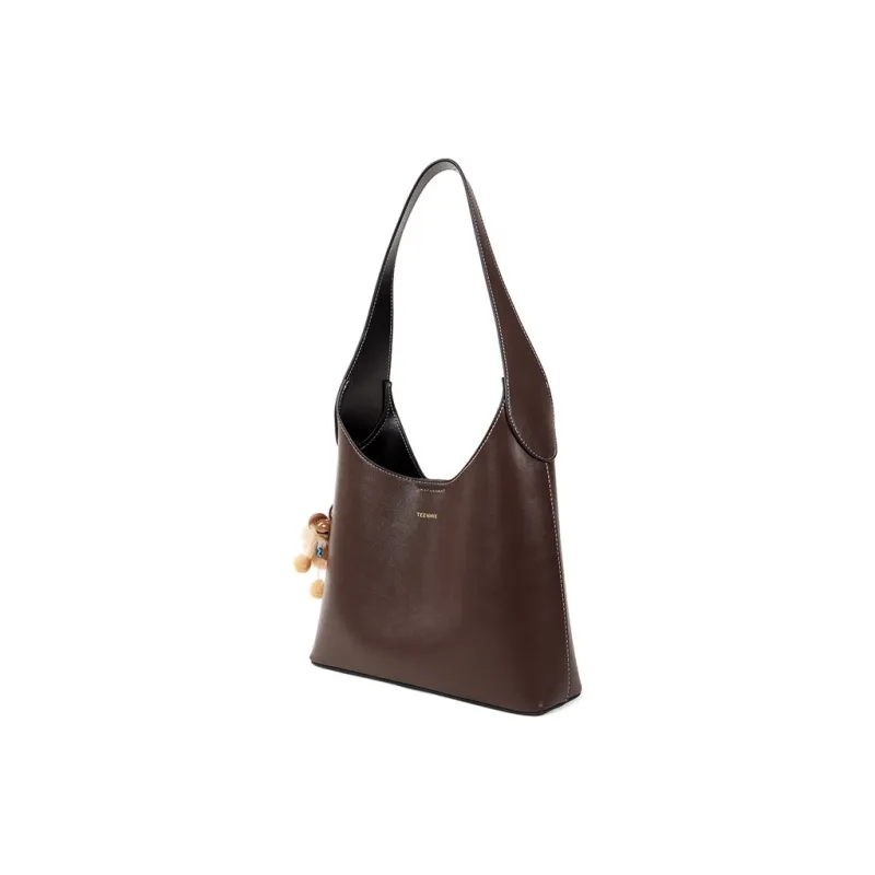 Teenmix Cow Leather With Synthetic Leather Hobo Bag, Handbag, Shoulder Bag, Tote Tubas Women's Coffee/Black-2
