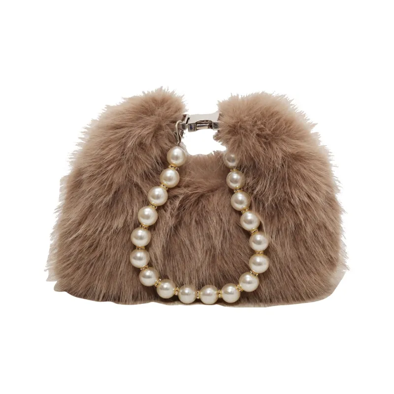 Morellybear Plush Crossbody One Shoulder Handbag Regular Women's Black/Ecru/Khaki/Pink-6