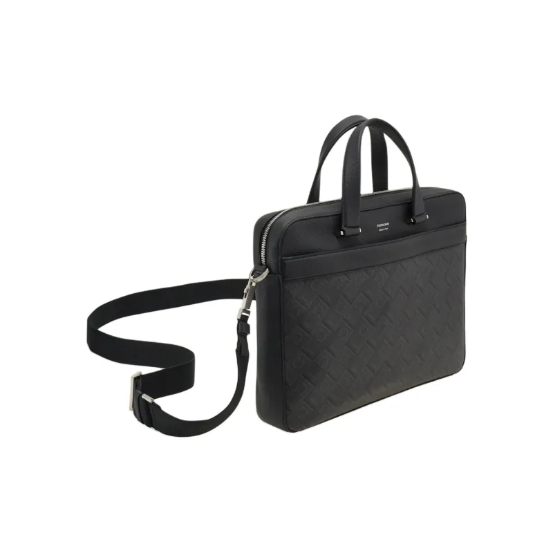 FERRAGAMO Calfskin Briefcases Men's Black & Dark Gray-1