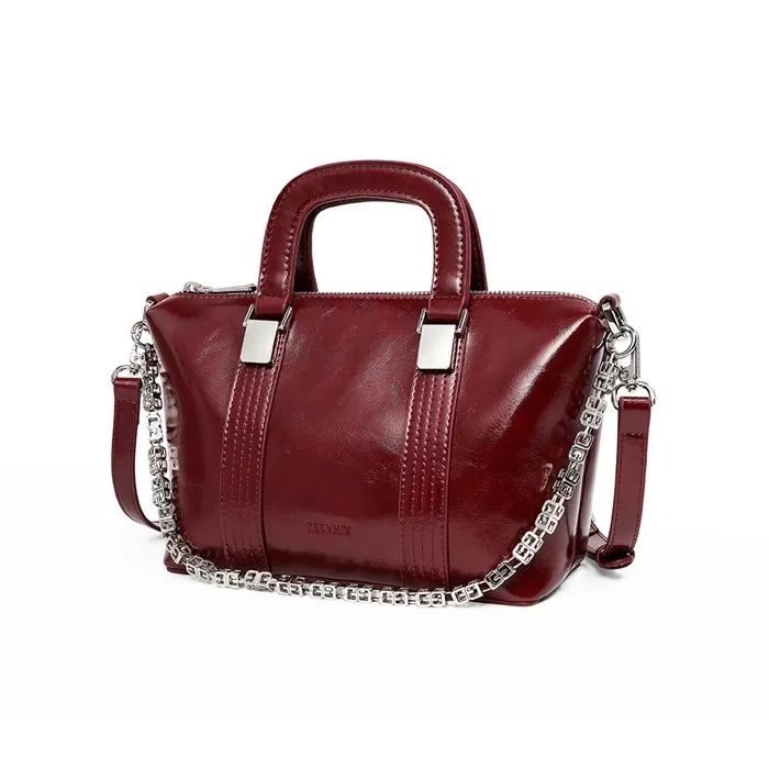 Teenmix Cow Leather Handbag, Crossbody Bag, Shoulder Bag Medium Size Women's Black/Burgundy-6