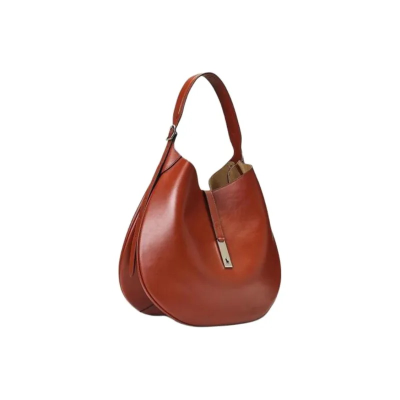 Polo Ralph Lauren Polo ID Calfskin Handbag Shoulder Bag Large Size Women's Brown-1
