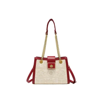 PAYOT Microfiber Synthetic Leather One Shoulder Handbags Regular Women's Ecru & Red