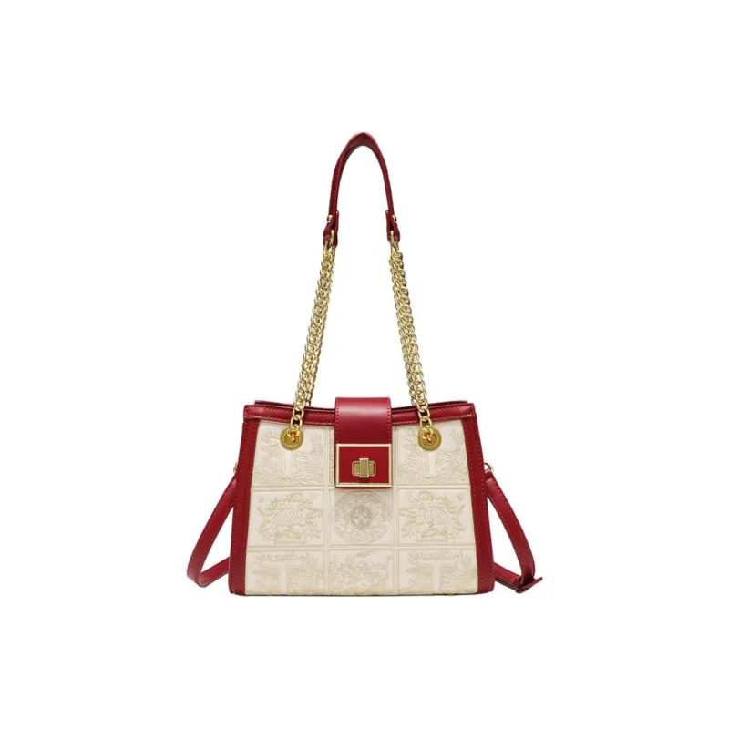PAYOT Microfiber Synthetic Leather One Shoulder Handbags Regular Women's Ecru & Red-0