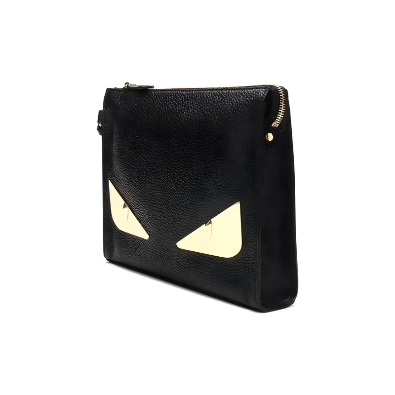 FENDI Cow Leather Clutch Unisex Black-1