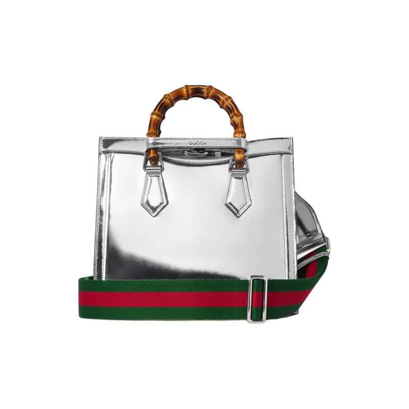 GUCCI Leather Tote Bag Shopping Bag Crossbody One Shoulder Handbags Small Size Women's Silver-5