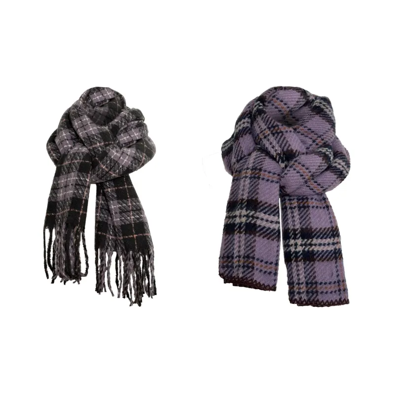 Tokyo Season Polyester Knit Scarves Unisex Purple Green-10