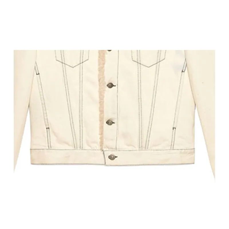 GUCCI Shearling Lined Denim Jacket With Sketch Snake Print-5
