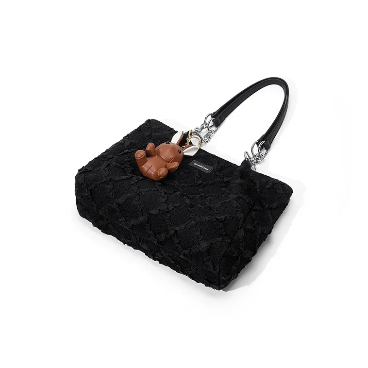 Simvay Clos Fabric With Synthetic Leather Tote Bag Shopping Bag Handbag Shoulder Bag Large Size Women's Black-3