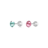 Huazi Stud Earrings 4mm-Light Cyan+Rose Red