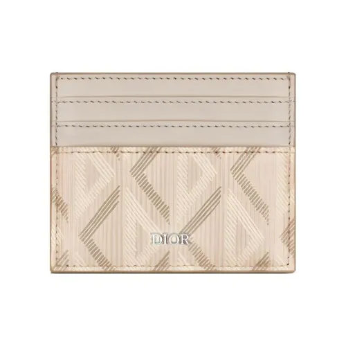 DIOR Natural Smooth Calfskin With Canvas Card Holder Women's Beige