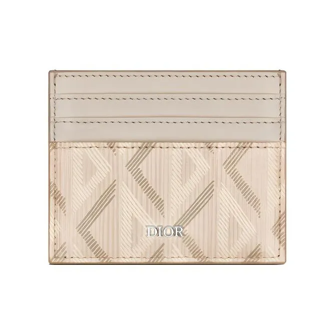 DIOR Natural Smooth Calfskin With Canvas Card Holder Women's Beige-0