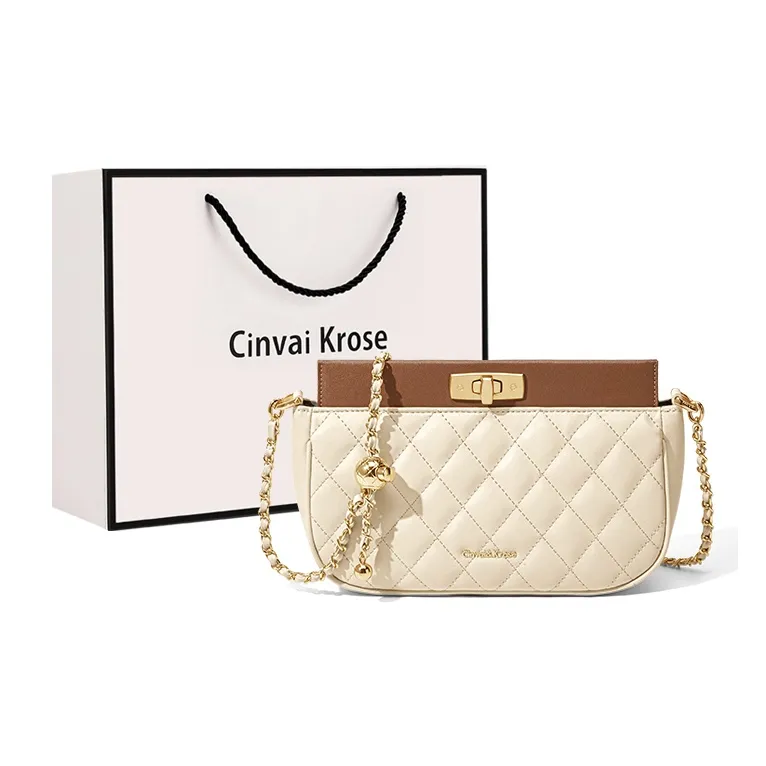 CinvaiKrose Synthetic Leather Chain Shoulder Bag Small Size Women's Black/Ecru-5