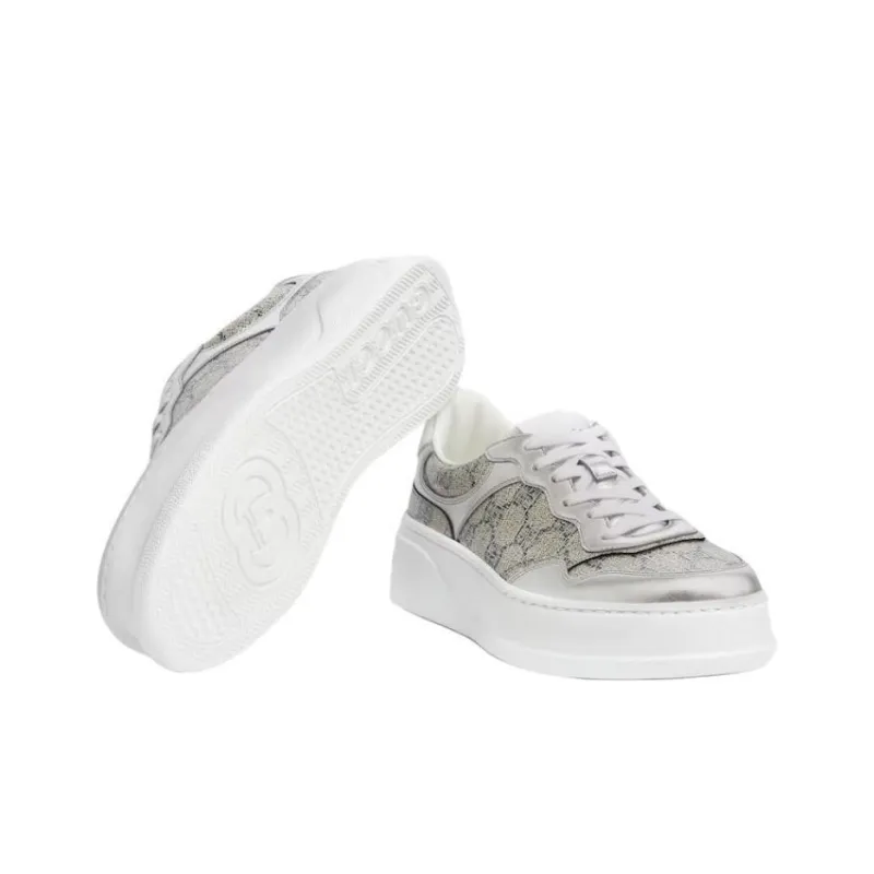 GUCCI GG Supreme Low Top Skateboard Shoes Women's Silver-5