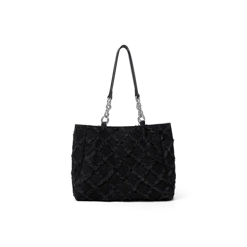 Simvay Clos Fabric With Synthetic Leather Tote Bag Shopping Bag Handbag Shoulder Bag Large Size Women's Black-2