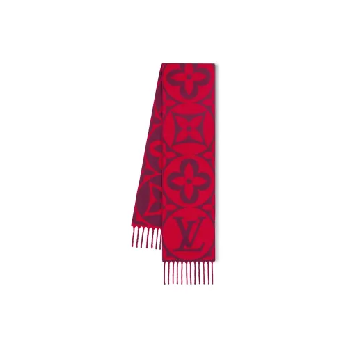 LOUIS VUITTON Wool Knit Scarves Women's Red