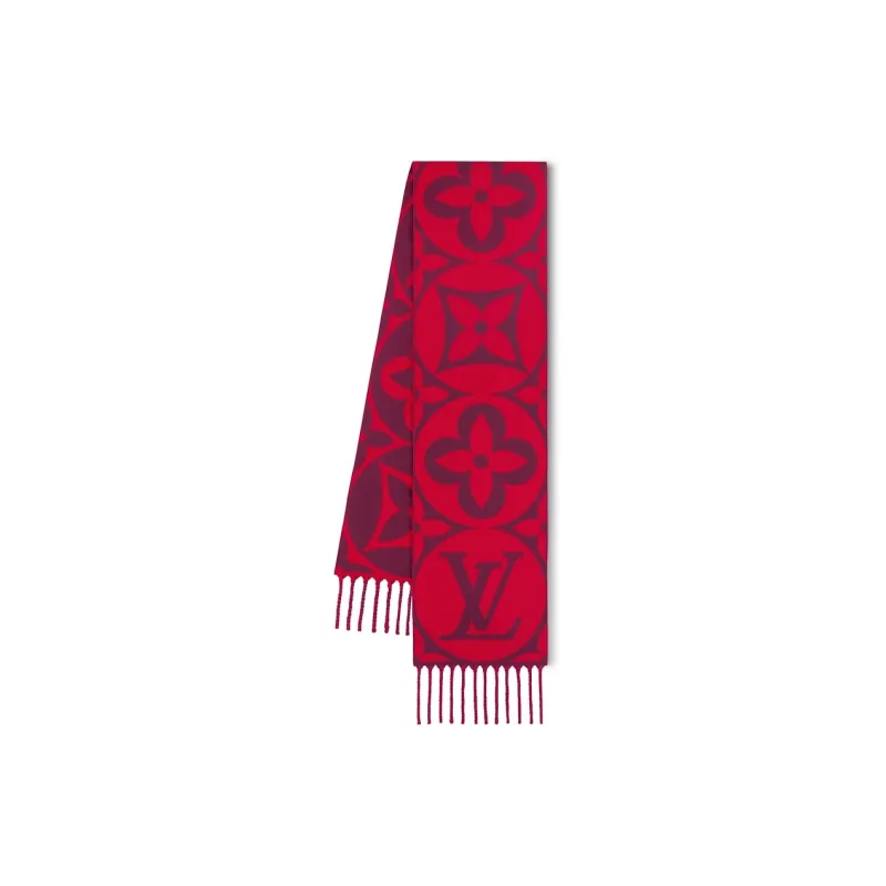 LOUIS VUITTON Wool Knit Scarves Women's Red-0
