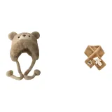 Ecru Bear Hat+Khaki Bear Scarf