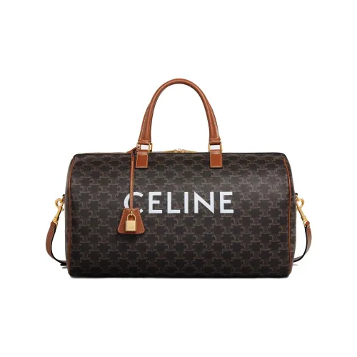 CELINE Fabric Cow Leather Patchwork Shoulder Bag Crossbody Bag Handbag Travel Bag Medium Size Women's Tawny