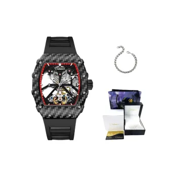 Dulunwe Automatic Mechanical Movement Silicone Strap Watch Men's Watches Cut Out Dial