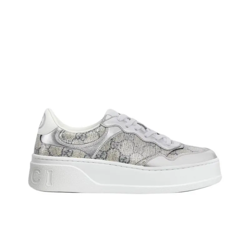 GUCCI GG Supreme Low Top Skateboard Shoes Women's Silver-1