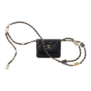CHANEL Calfskin Card Holder, Coin Purse, Shoulder Bag, Crossbody Bag, Fanny Pack Women's Black