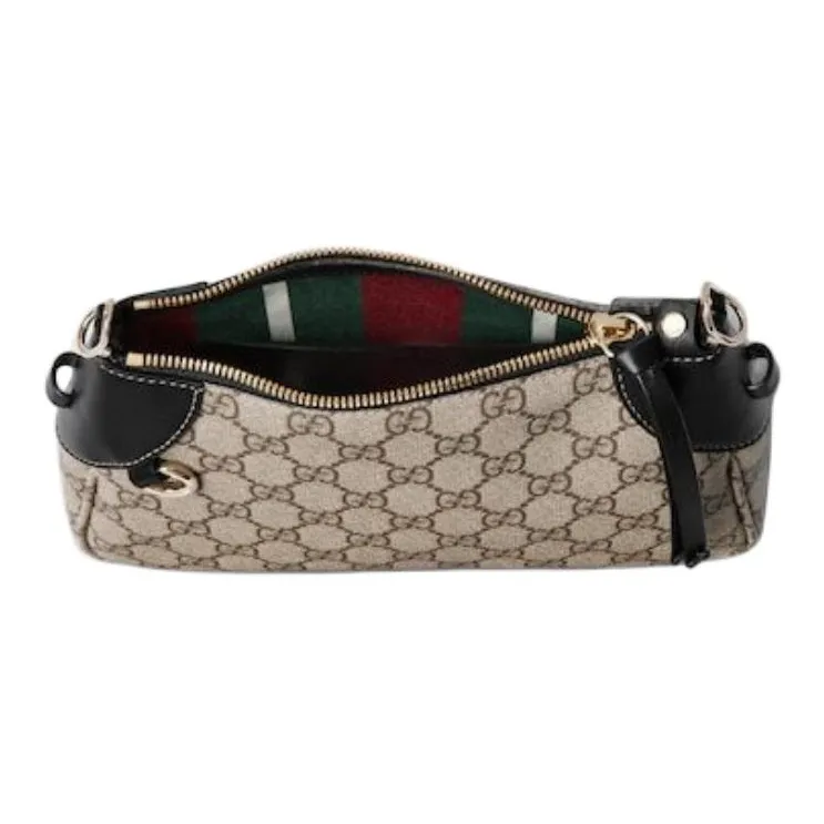GUCCI Monogram Coated Fabric Handbag Shoulder Bag Small Size Women's Beige & Dark Brown-6