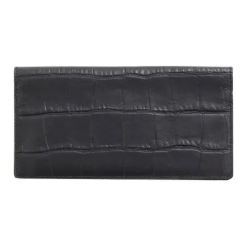 COACH Crocodile Embossed Leather Wallet Small Size Unisex Black