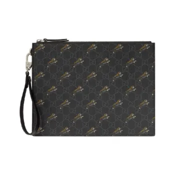 GUCCI Supreme Canvas With Leather Trim Clutch Men's Black Gray Color