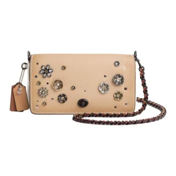 COACH Dinky Eggstone Grain Leather Shoulder Bag Crossbody Bag Medium Size Women's Camellia White Chalk Color