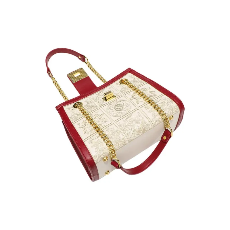 PAYOT Microfiber Synthetic Leather One Shoulder Handbags Regular Women's Ecru & Red-4