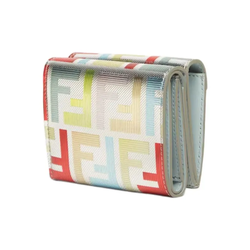 FENDI FF Diamonds Series Polyurethane Wallet Medium Size Women's Silver & Multicolor-1