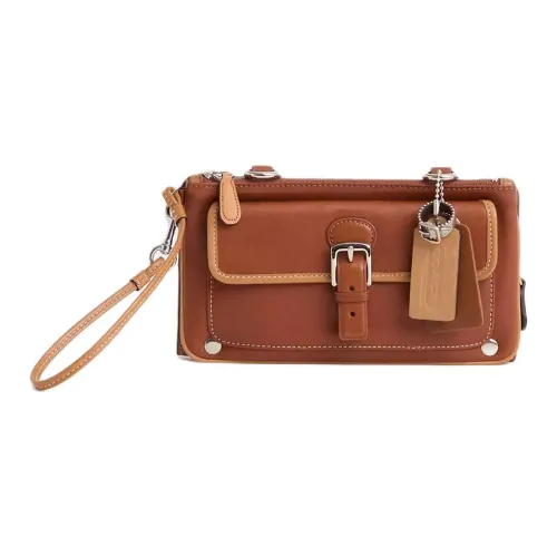 COACH Calfskin Wallets Shoulder Bag Crossbody Bag Small Size Women's Brass With Maple Inlay