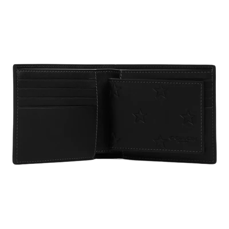 COACH Boxed3 IN 1 Wallet Smooth Calf Leather Wallet Men's Black-2