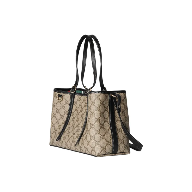 GUCCI Coated Fabrics Tote Bag Shopping Bag Shoulder Bag Crossbody Bag Handbag Small Size Women's Beige & Dark Brown-2