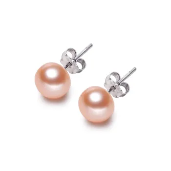 HAPPY BEAN Freshwater Pearl Stud Earrings Women's White, Pink, Purple
