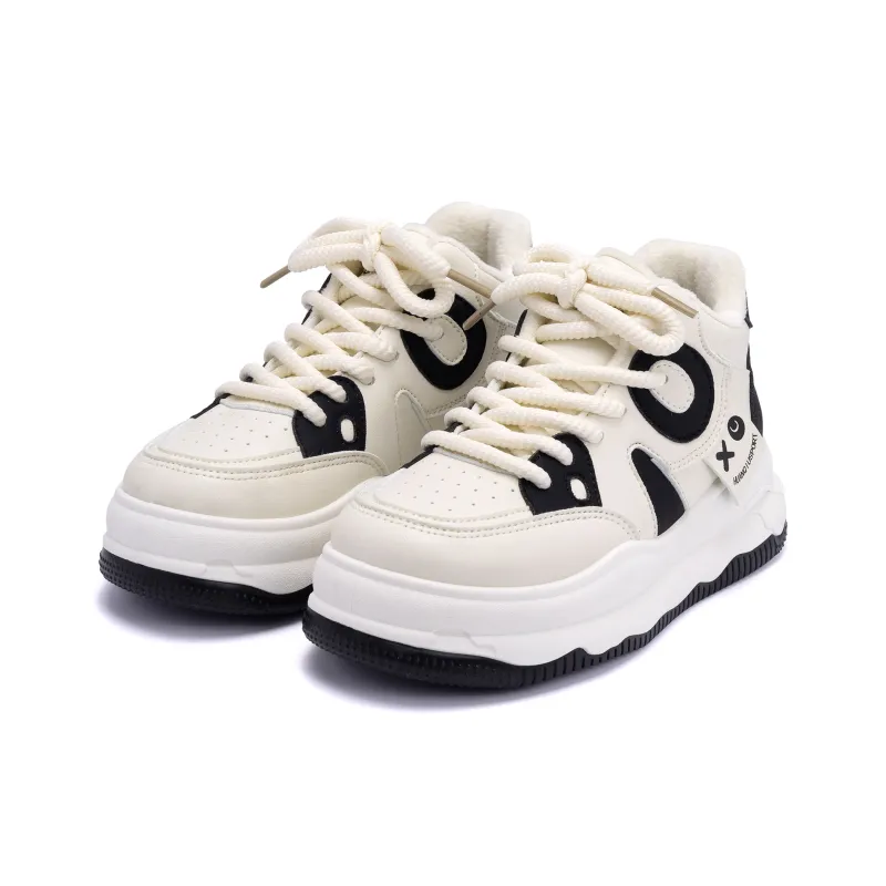 HUANQIU Height Increasing, Slip Resistant, Abrasion Resistant High Top Skateboard Shoes Women's Beige Black-3