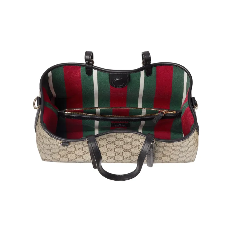GUCCI Coated Fabrics Tote Bag Shopping Bag Shoulder Bag Crossbody Bag Handbag Small Size Women's Beige & Dark Brown-5