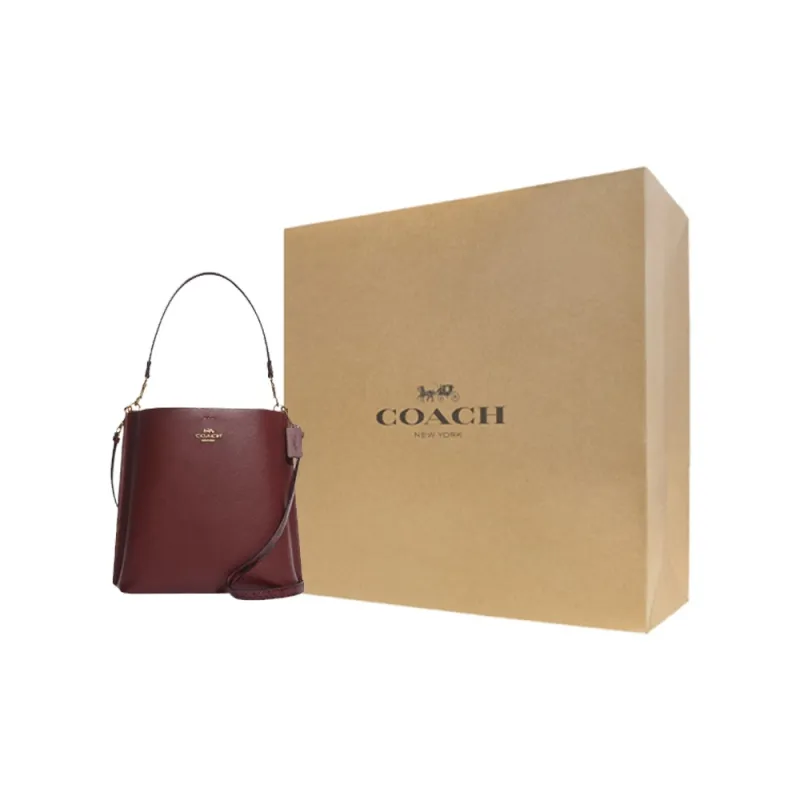 COACH Mollie Split Cow Leather Bucket Bag, Shoulder Bag, Crossbody Bag, Handbag Large Size Women's Burgundy-0