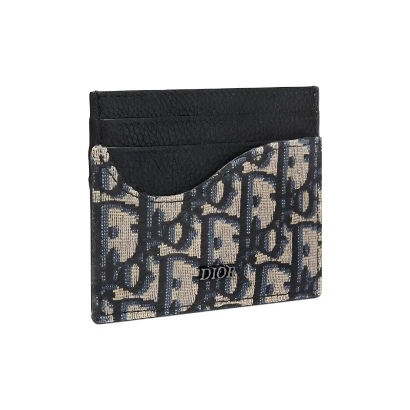 DIOR Oblique Jacquard Fabric With Grain Calfskin Card Holder Men's Black/Beige-1