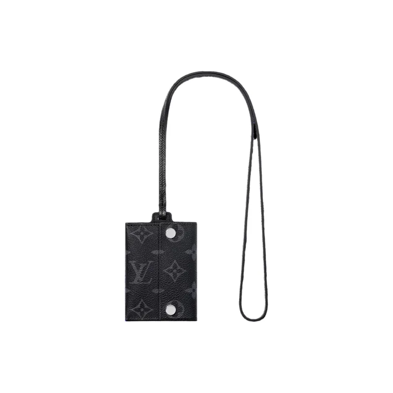 LOUIS VUITTON Taïga Cow Leather With Monogram Coated Canvas Card Clip Card Holder Men's Black-1