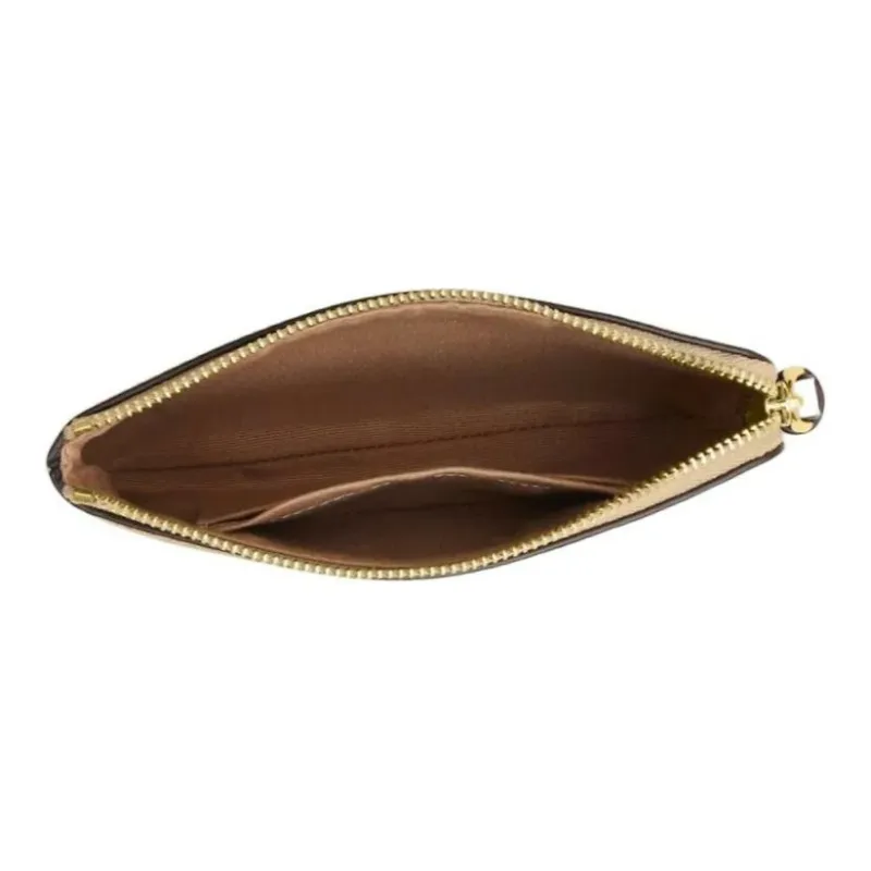 COACH Corner Zip Canvas Clutch Small Size Women's Gold & Light Khaki Chalk Multicolor-3