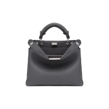 FENDI Peekaboo Calfskin Shoulder Bag Crossbody Bag Handbag Small Size Men's Black