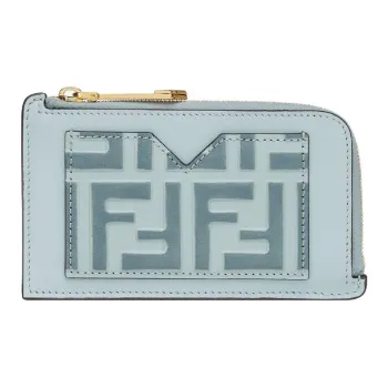 FENDI FF Diamonds Series Calfskin Card Holder Women's Light Blue