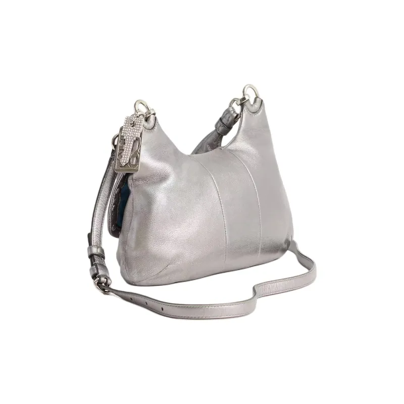 COACH Glove Tanning Hippie Bag Portable Crossbody Bag Shoulder Bag Large Size Women's Silver & Bronze-1