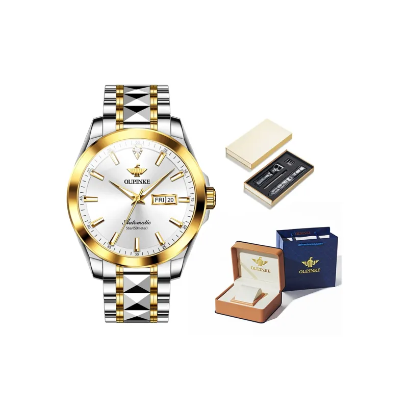 Oupinke Gaias Collection Mechanical Movement Stainless Steel Watchband Watch Men's Watches White Dial-0