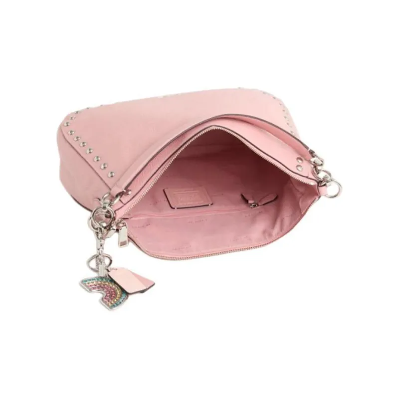 COACH Hobo Polished Pebbled Leather Crescent Bag Crossbody Bag Shoulder Bag Large Size Women's Peony Pink-2