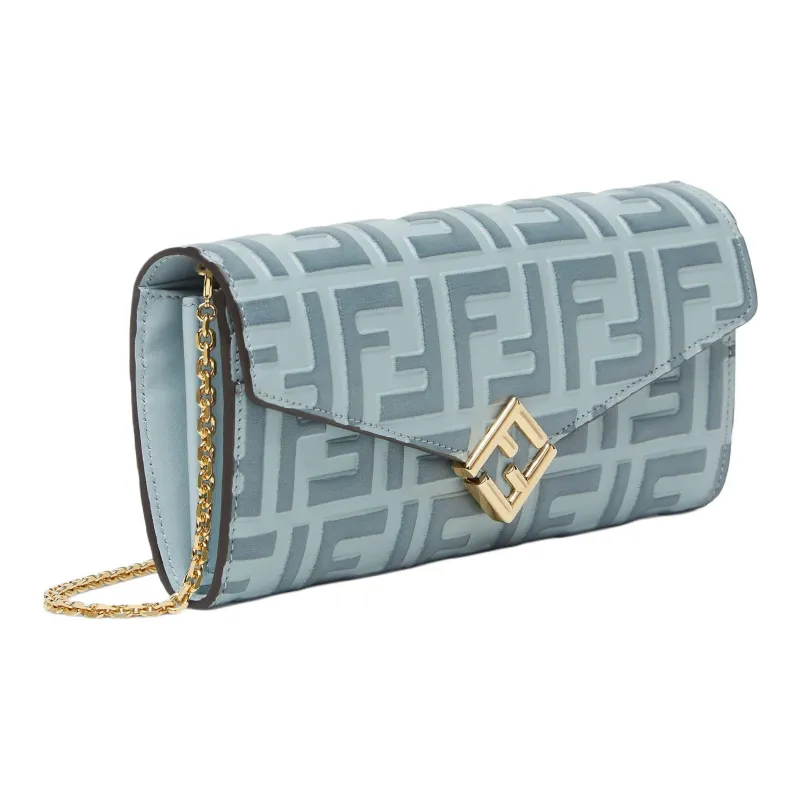FENDI FF Diamonds Series Calfskin One Shoulder Wallet Women's Light Blue-1